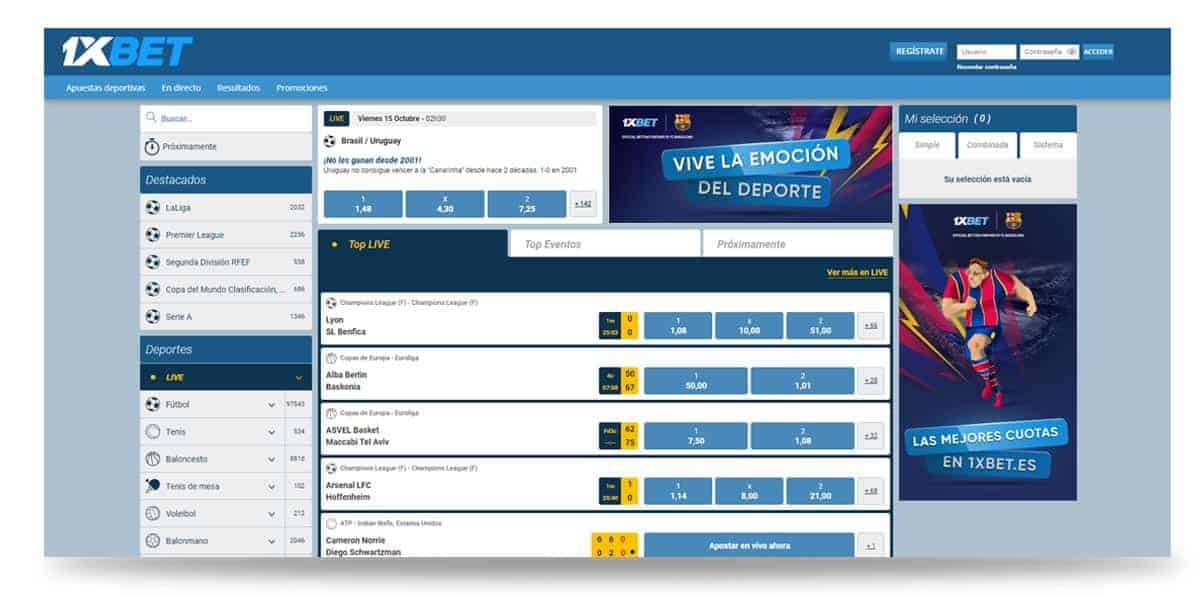 Página de inicio de 1xbet
