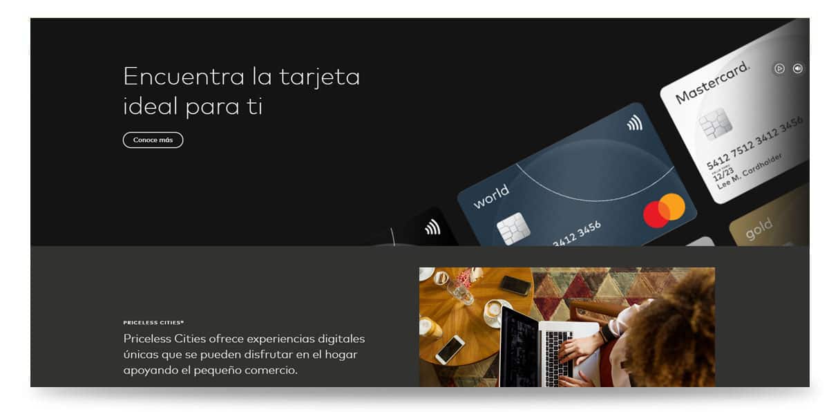 Así se ve el sitio web de tarjeta Mastercard