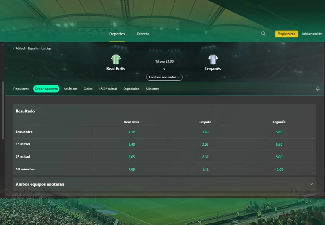 captura de pantalla: Crear apuesta bet builder bet365