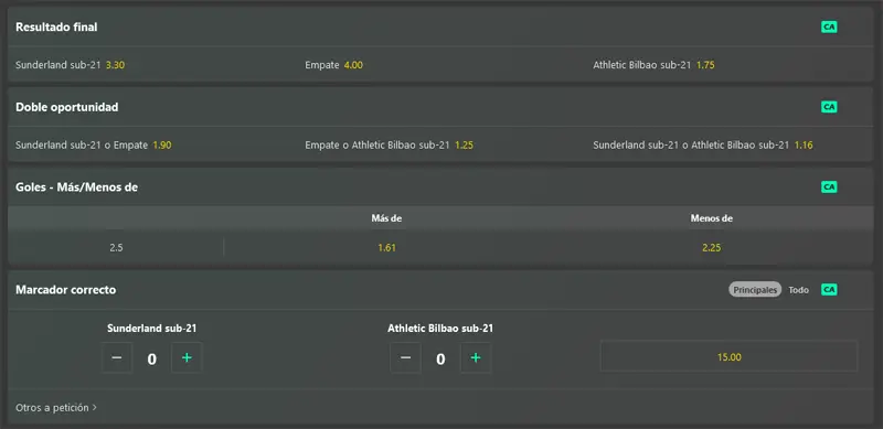 Pantallazo pre match apuesta bet365