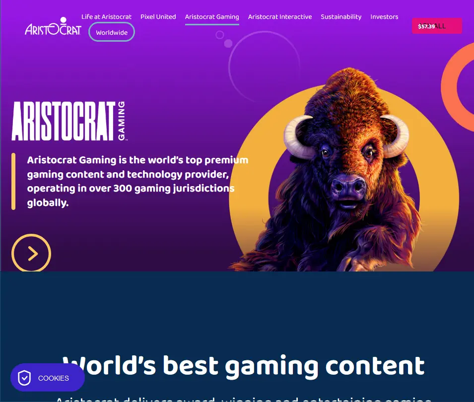 captura de pantalla del sitio web de Aristocrat Interactive