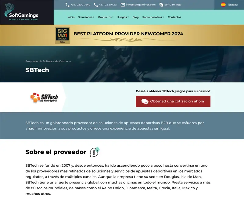 captura de pantalla sbtech software