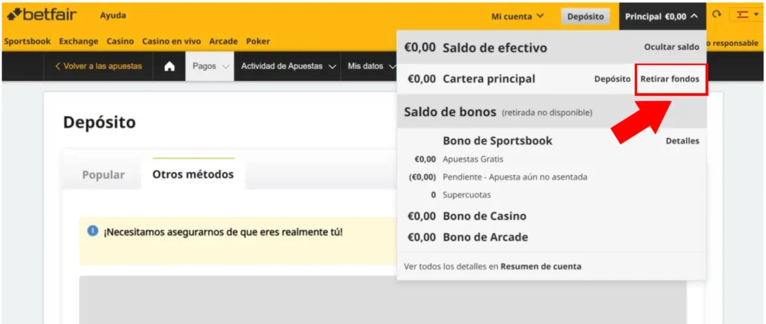 betfair no retiro de dinero