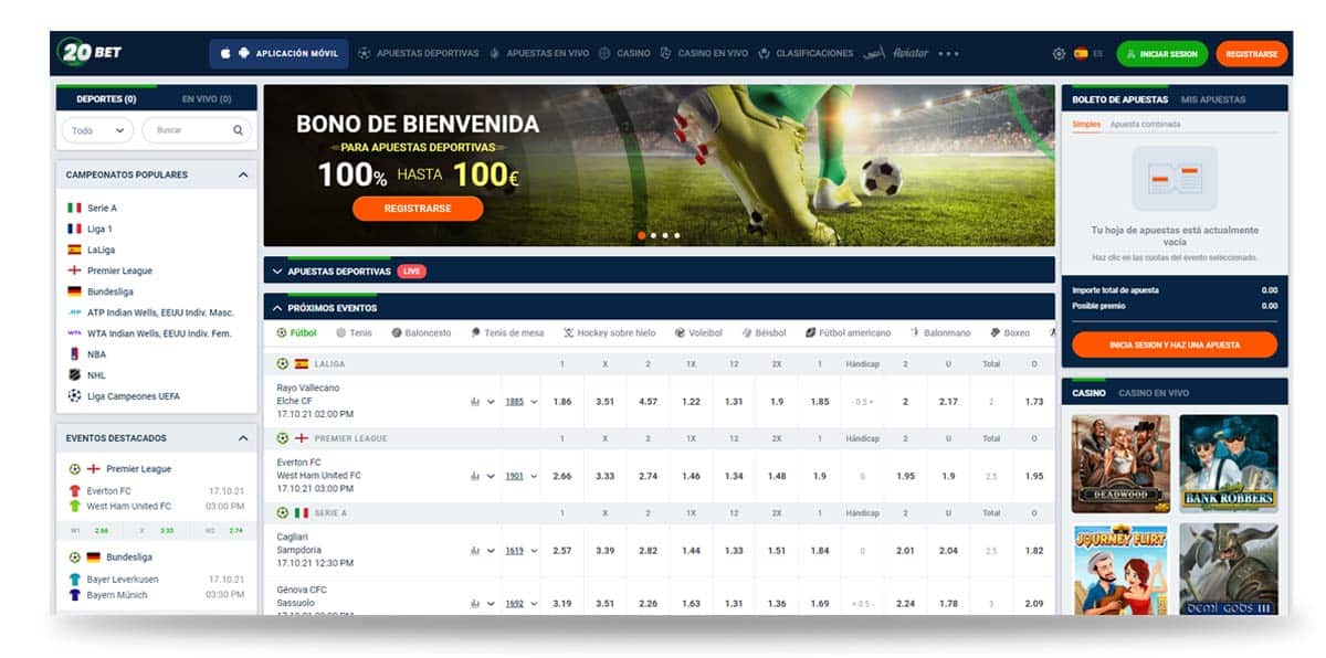 Página de inicio de 20bet