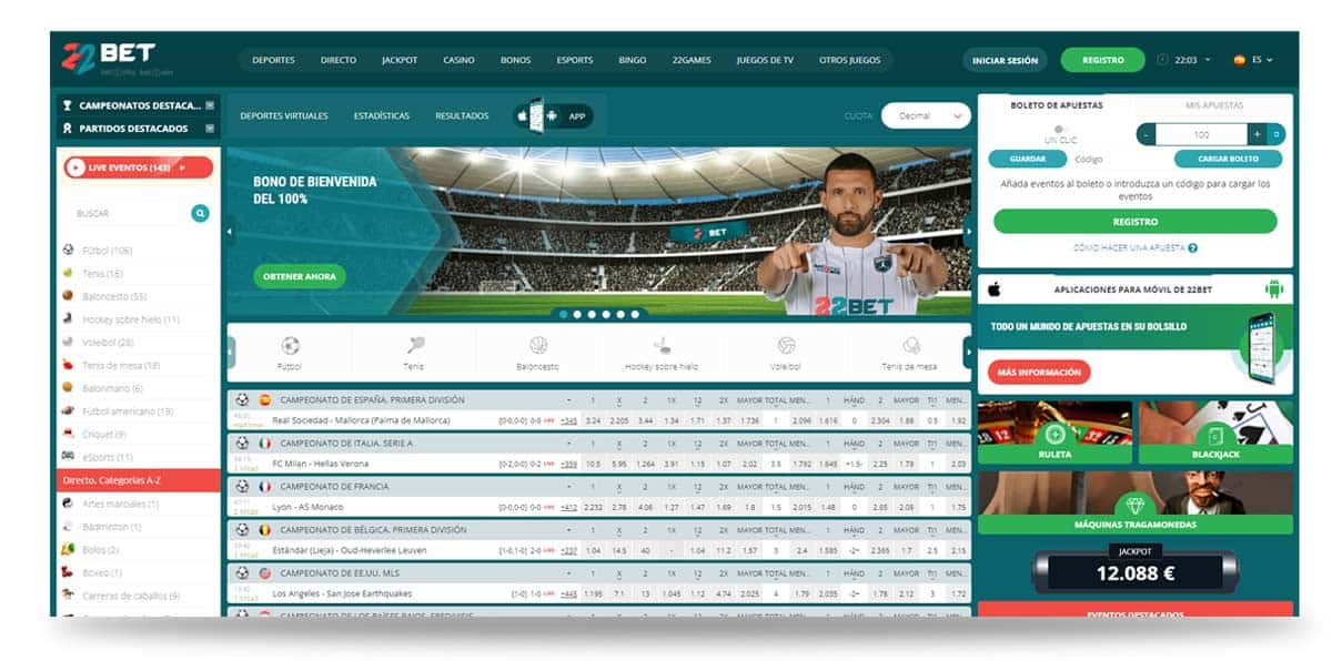 Página de inicio de 22bet