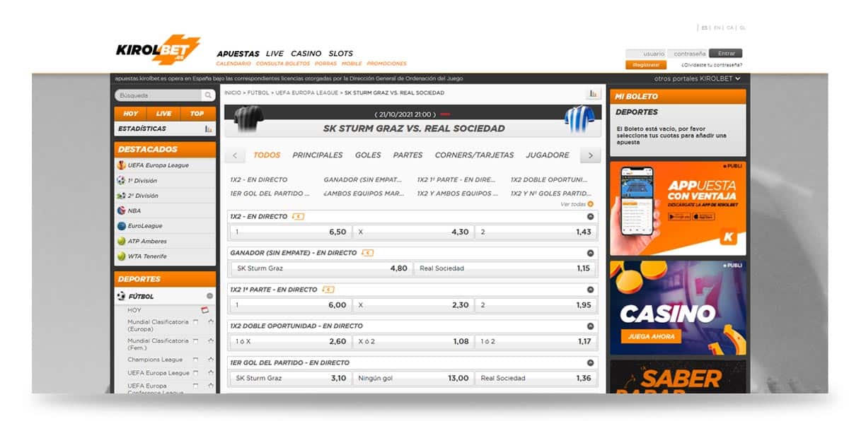 Kirolbet apuesta en vivo
