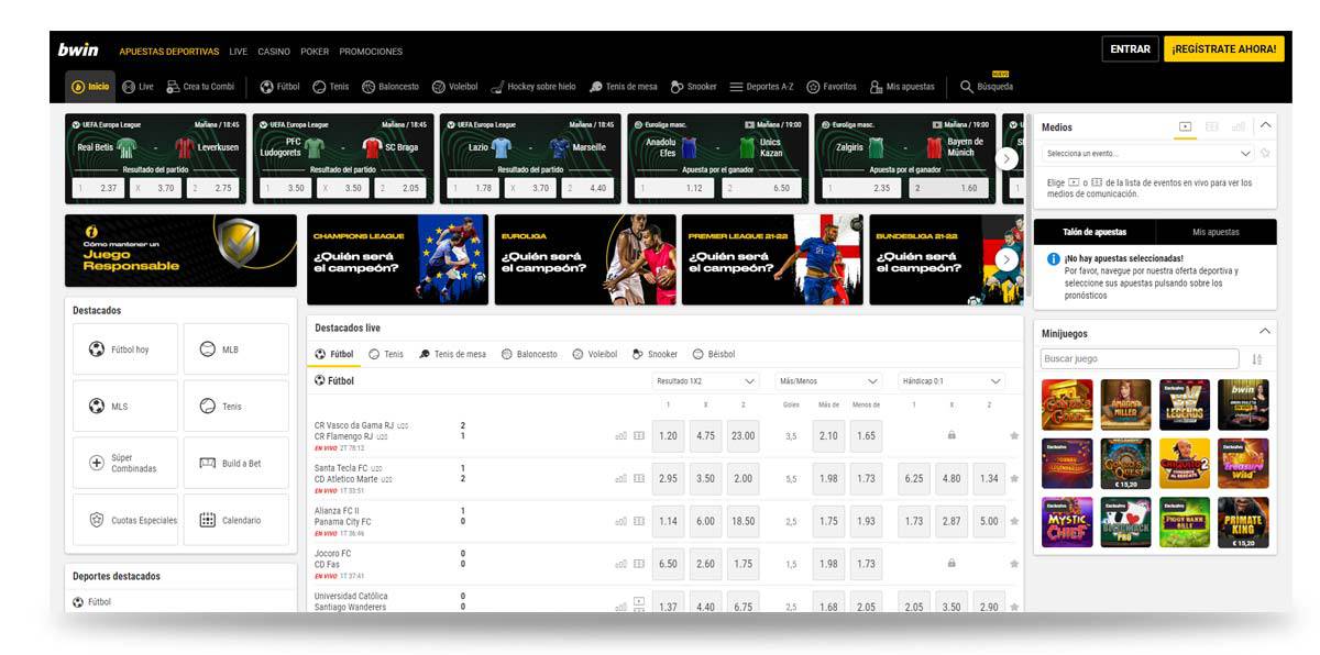 Página de inicio de bwin